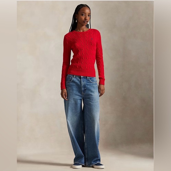Ralph Lauren Classic Women’s Cable-Knit Pullover Crewneck Sweater Vibrant Red, L - Picture 3 of 15